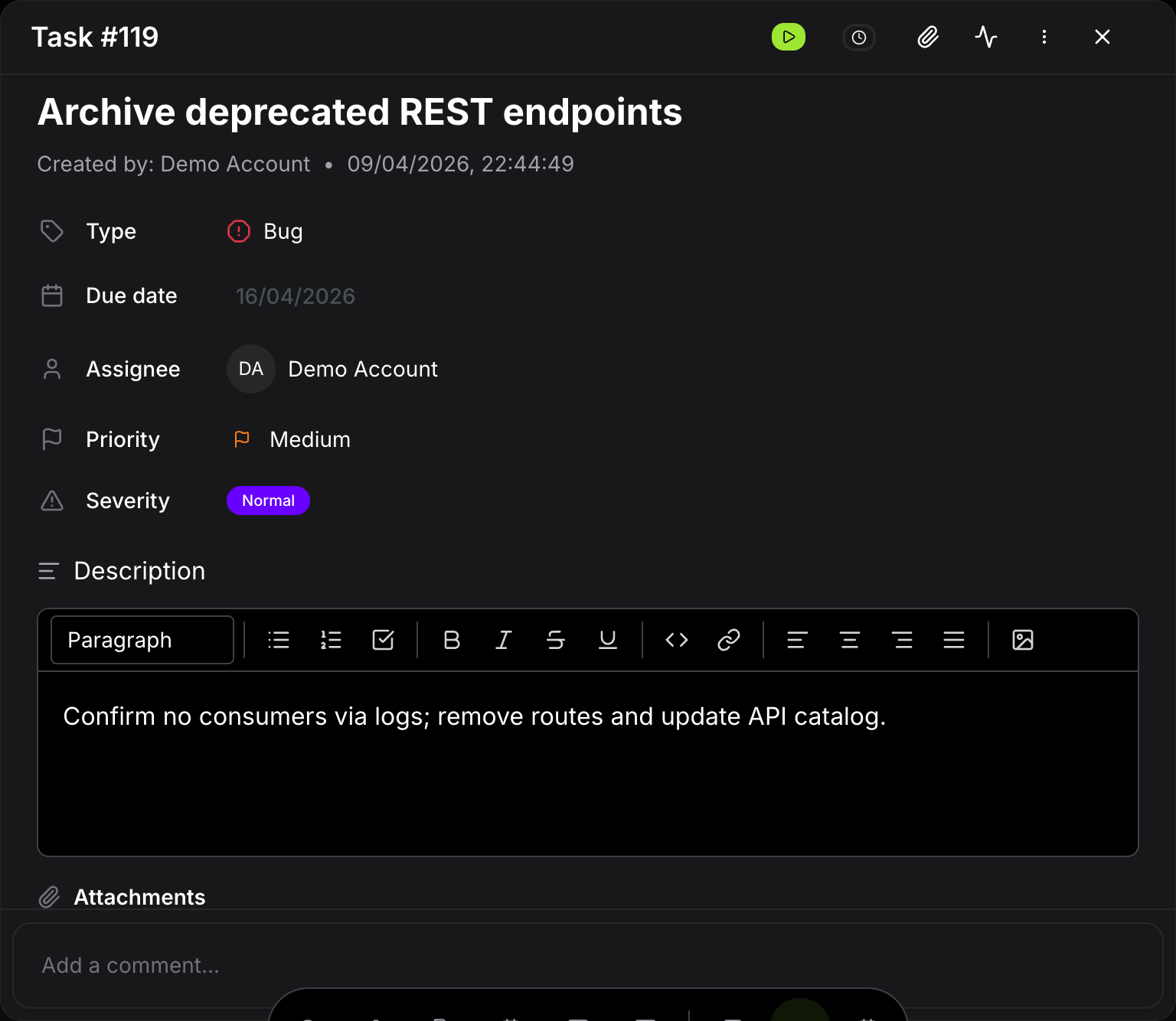 Rich Task Details & Complete Activity Tracking